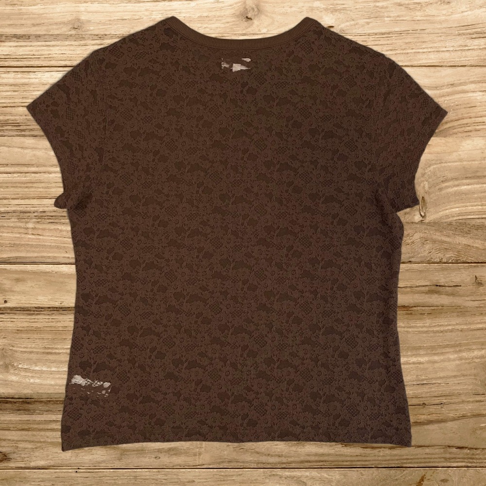 Aerie Womens Brown Floral Lace Mesh Short Sleeve Crew Neck Top Size M - Picture 2 of 10